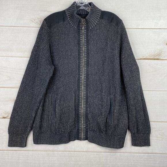 Rock & Republic Sweater Men’s L Black Dark Gray Cardigan Mock Neck Full Zip - Picture 1 of 9